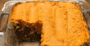 Lentil Cottage Pie topped with Sweet Potato Mash
