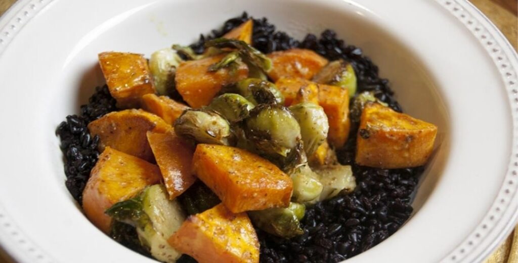 Roasted Brussels Sprouts with Sweet Potato