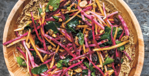 Beet Slaw with Pistachios and Raisins